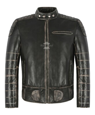 THUNDER HERREN JACKE Schwarz Wachs Biker Mode Pre Distressed Echt Leder Jacke