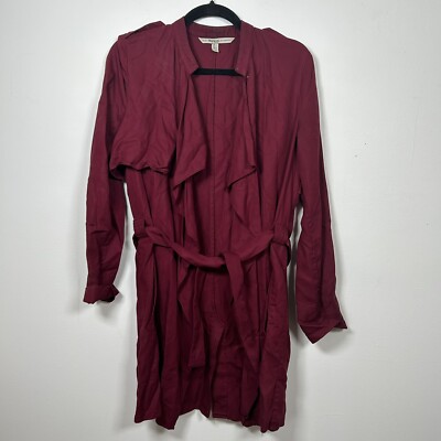 ZARA Trafaluc Outerwear Maroon Dulux Belted Long Jacket Women's Size Small