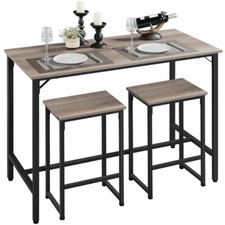 3 Piece Bar Table Set Kitchen Table Set Counter Height Table with 2 Stools, Gray