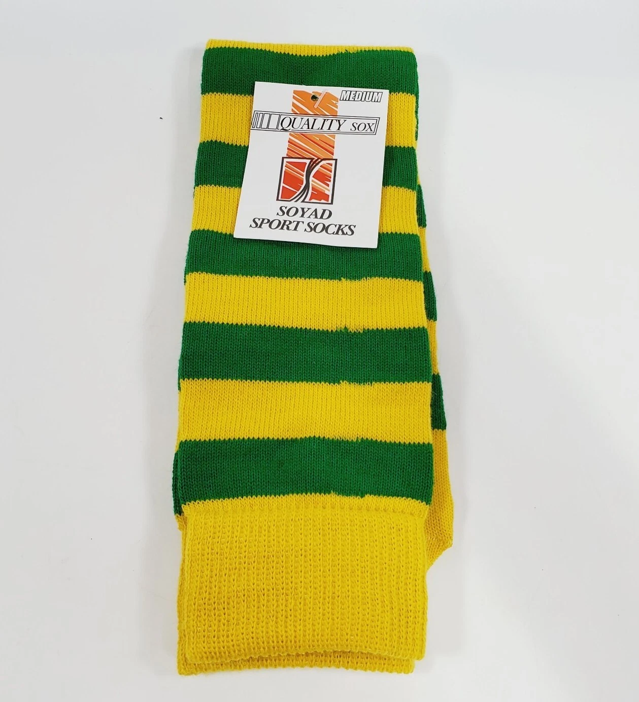Soyad Sport Socks Green & Yellow Striped Medium Fits 7-11 Made In USA New