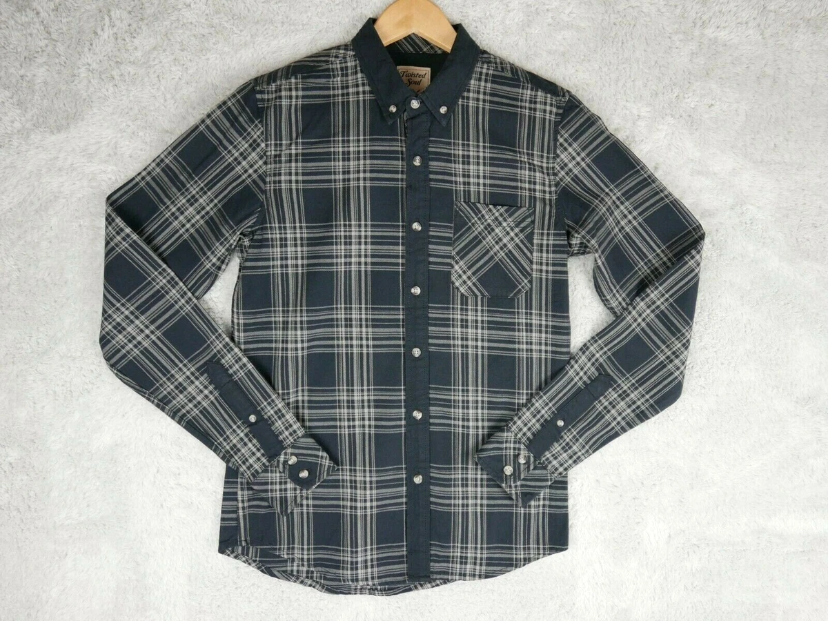 Twisted Soul Overshirt Mens XS Black Check Button Down Casual Smart