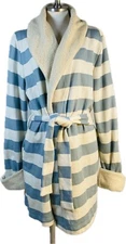 Victoria's Secret sz L Blue and White Striped Short Belted Robe Fleece Cozy NEW