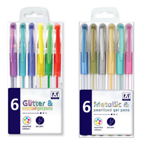 Gel Pens GREEN BLACK SILVER GOLD RED GLITTER METALLIC COLOUR SCENTED PEN SET - Picture 1 of 10