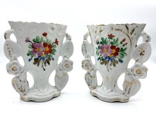Paire De Vase De Marie En Porcelaine De Paris 19eme décor de fleurs
