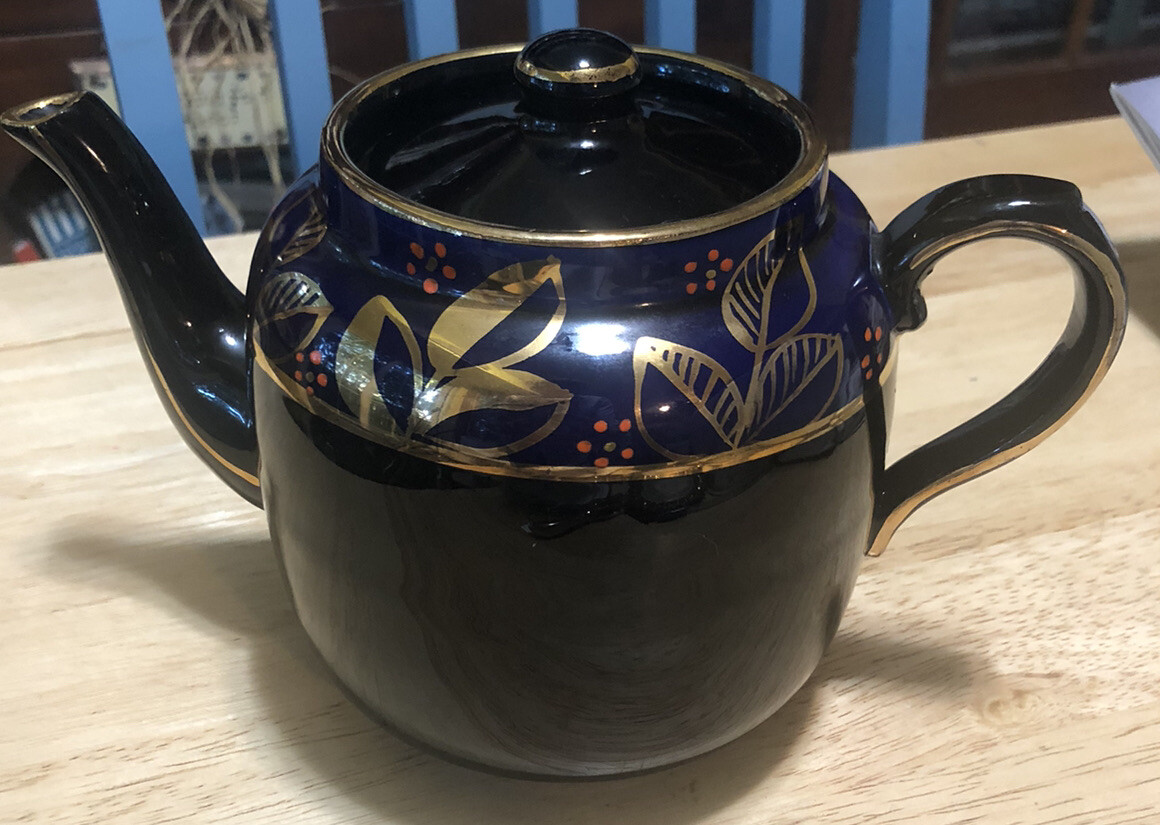 VINTAGE PRICE BROTHERS Teapot MADE IN ENGLAND Cobalt Blue/Black/Gold
