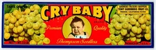 Cry Baby Grapes Fruit Crate Label Original Vintage Child Infant Weeping 1950's