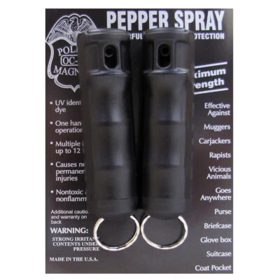 2 Pack Police Magnum Pepper Spray 1/2oz w/ BLACK FLIP TOP Keychain Self Defense