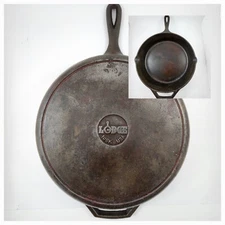 Lodge 10SK Cast Iron Skillet 12" Frying Pan Double Handle Pour Spout Blk USA Vtg