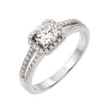 Sterling Silver Engagement CZ Stones Ring w/ 5mm 0.5ct Brilliant Cut Center CZ