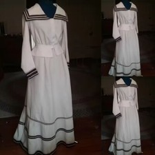 1900 Victorian Edwardian Seaside Promenade Dress Costume Retro White Victorian
