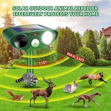 Ultrasonic Solar Repellent 2 Pack for Cats Rabbits Deer etc. with Motion & Light