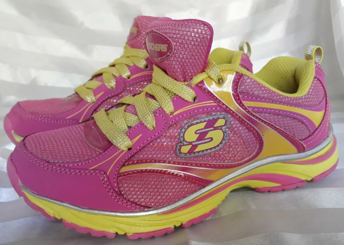 Sneakers Sketchers Yellow Pink Running Walking Woman s Girls Shoes sz 2.5