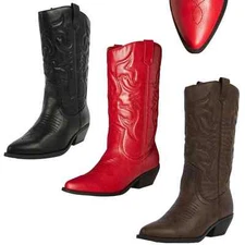 New Womens Western Cowboy Pointed Toe Knee High Pull On Tabs Boots Soda RENO-S