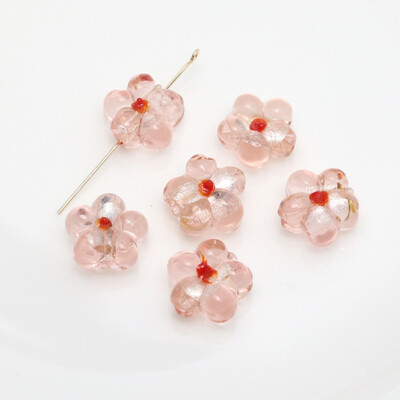 30Pcs Cute Pink Flowers Lampwork Glass Beads 14x8mm DIY Jewelry Making Crafting