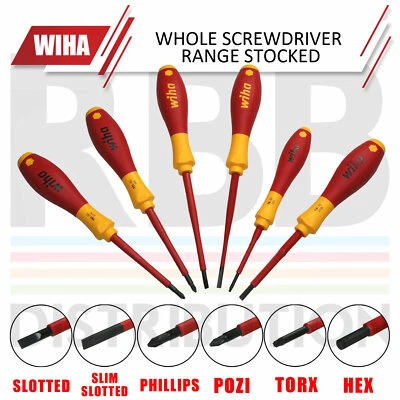 WIHA Electrician Screwdrivers VDE Slotted PH1 PH2 Phillips PZ1 PZ2 Pozi Torx Hex