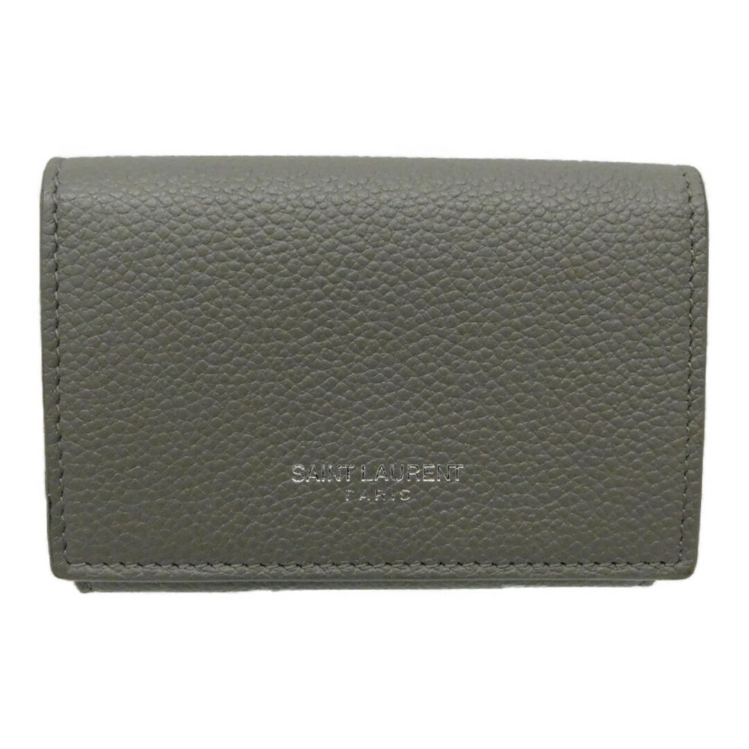 Scatola Con Sacchetto Panno Saint Laurent Piccolo Portafoglio Tri F Compatto Mini Grigio Argento