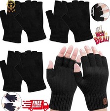 4 Pairs Fingerless Gloves for Women Men, Winter Standard, Black
