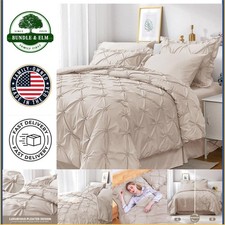 7-Piece Queen Comforter Set in Beige with Deep Pocket Fitted Sheet  Pillowcases
