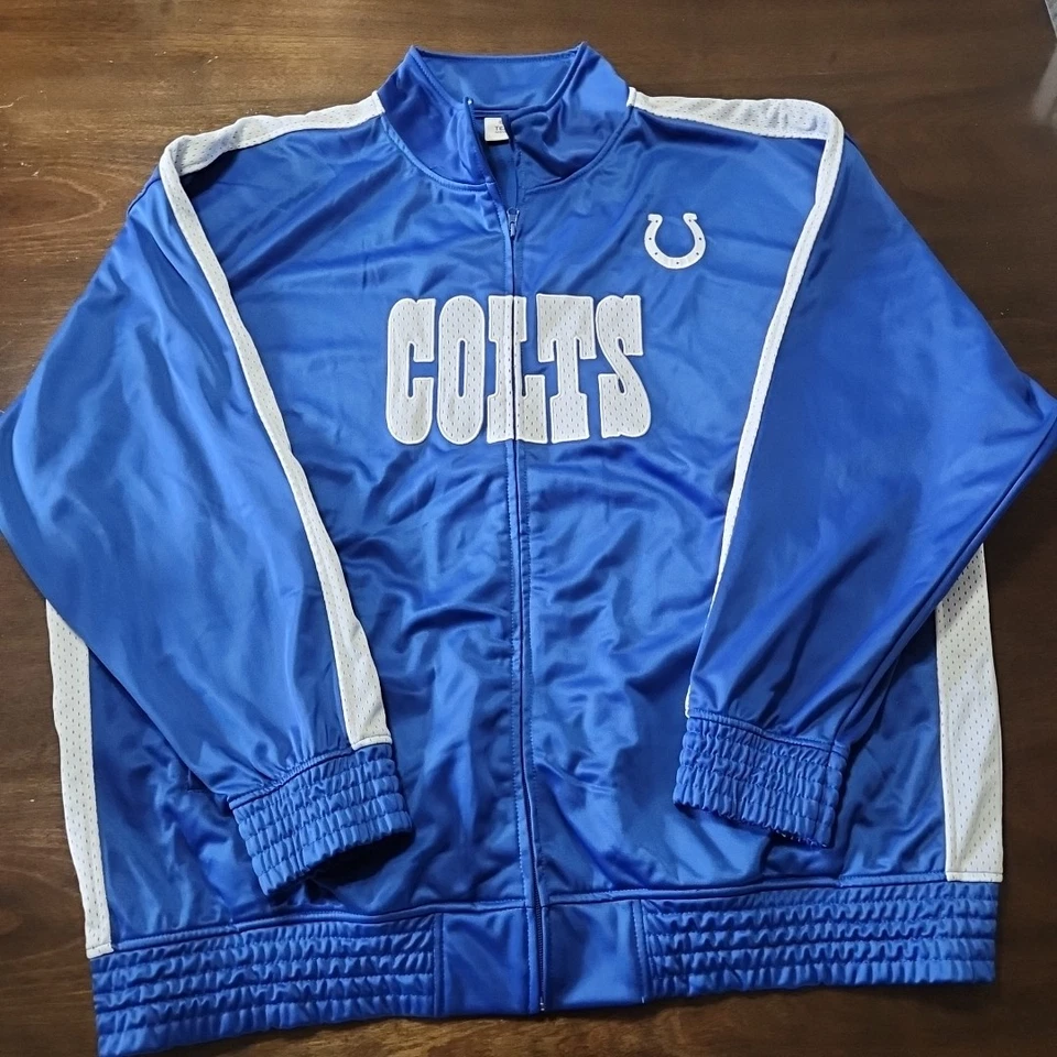 NFL 男式印第安纳波利斯小马队蓝色全拉链田径夹克 4XL 羊毛标志正品 — 第 2/4 张图片