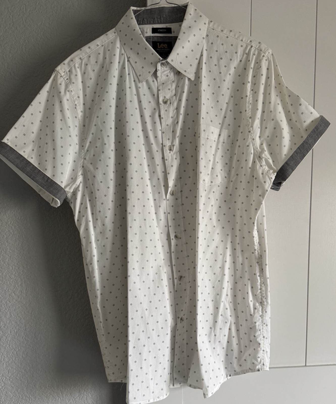 Lee White Pattern Button Down Shirt Gray Accents … - image 1