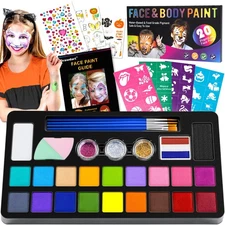 Drawdart Face Painting Kit for Kids - 20 Colors Water Based Non-Toxic Paint W...