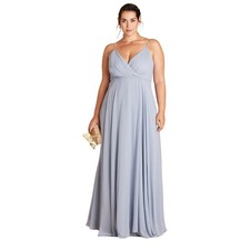 Birdy Grey Kaia Chiffon Maxi Bridesmaid Dress Gown Dusty Blue XXL NWT Scarf