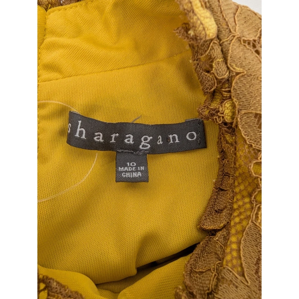 Vestido de fiesta Sharagano para mujer con ojales dorado marrón encaje cuello falso talla 10 nuevo Foto 4 de 4