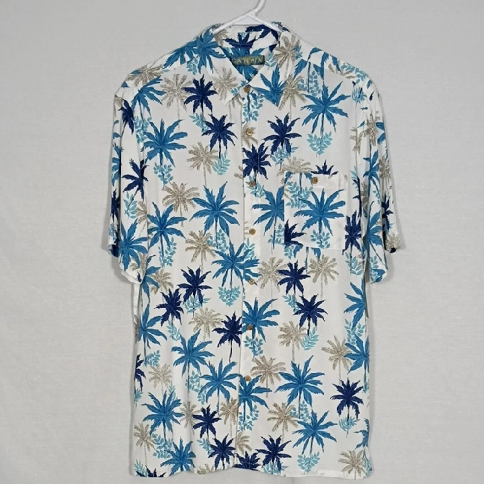 NWT Campia Natural Short Sleeve Button Down Hand Painted Tropical Print Sz Large