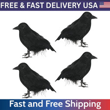 Halloween Decor Crows Black Feathered Standing Ravens Model Fake Birds for