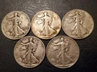 5 Walking Liberty Half Dollars 90% Silver Coin Lot
