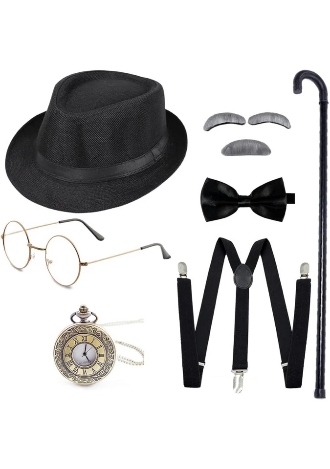 Conjunto de accesorios de disfraz de abuelo viejo de los años 20 100 días de escuela traje Foto 2 de 4