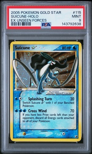 Pokemon Gold Star EX 2005 Unseen Forces #115 Suicune Holo PSA 9 Mint