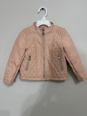 GUESS Los Angeles Girl's  Size 2T Quilted Coat Jacket, Pink/ Beige Faux Leather
