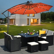 10Ft Patio Solar LED Outdoor Offset Hanging Umbrella w/ 24 Lights Orange