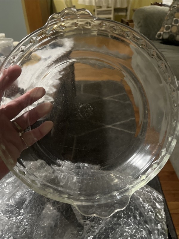 Pyrex Glass Pie Plate D-12 No22811 inClear Glass with Scalloped Edge and Handles