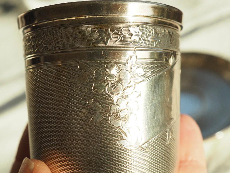 TASSE A CAFE ANCIENNE ARGENT MASSIF ANTIQUE SILVER COFFEE CUP ROUSSEL - Photo 3/4