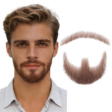Fake Beard Realistic Mustache Brown Goatee Costume Facial Hair 100 Human