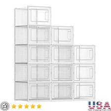 Stackable Shoe Storage Boxes Pack of 12 Clear Plastic Organizers W/ Ventilation