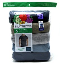 6 Camisetas Bolsillo Fruit Of The Loom 2XL 50-52 Colores Surtidos 2EG 127-132 CM