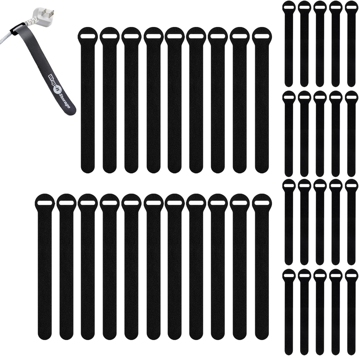 Self-GRipping Cable Ties Reusable Nylon Black 40 Pack for Cord Management