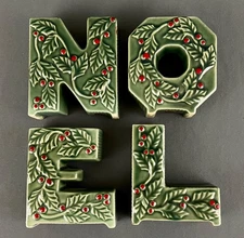 Vtg Lipper & Mann NOEL Christmas Candleholders Green Holly and Red Berries Japan