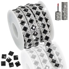Bling Rhinestone Ribbon Self Adhesive,Black Glass Gems Rhinestone Strip for D...