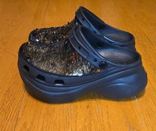 Crocs Classic Bae Sequin platform Clog Black Gold womens size 8