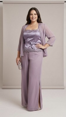 Outfit Brautmutter/Bräutigam 3-teiliges Set Bluse Hose violett Größe: 18 UK