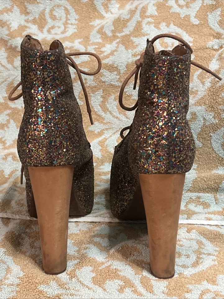 Jeffrey Campbell Women's 8M Multicolored Glitter Lace Up Lita Boots - Image 2 of 4