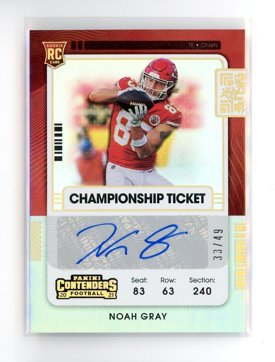 Noah Gray Panini Contenders #219 Autograph Championship