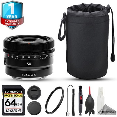 Sony FE 50mm f/2.5 G Lens - 8pc 64GB Memory Bundle + 1 Yr Warranty