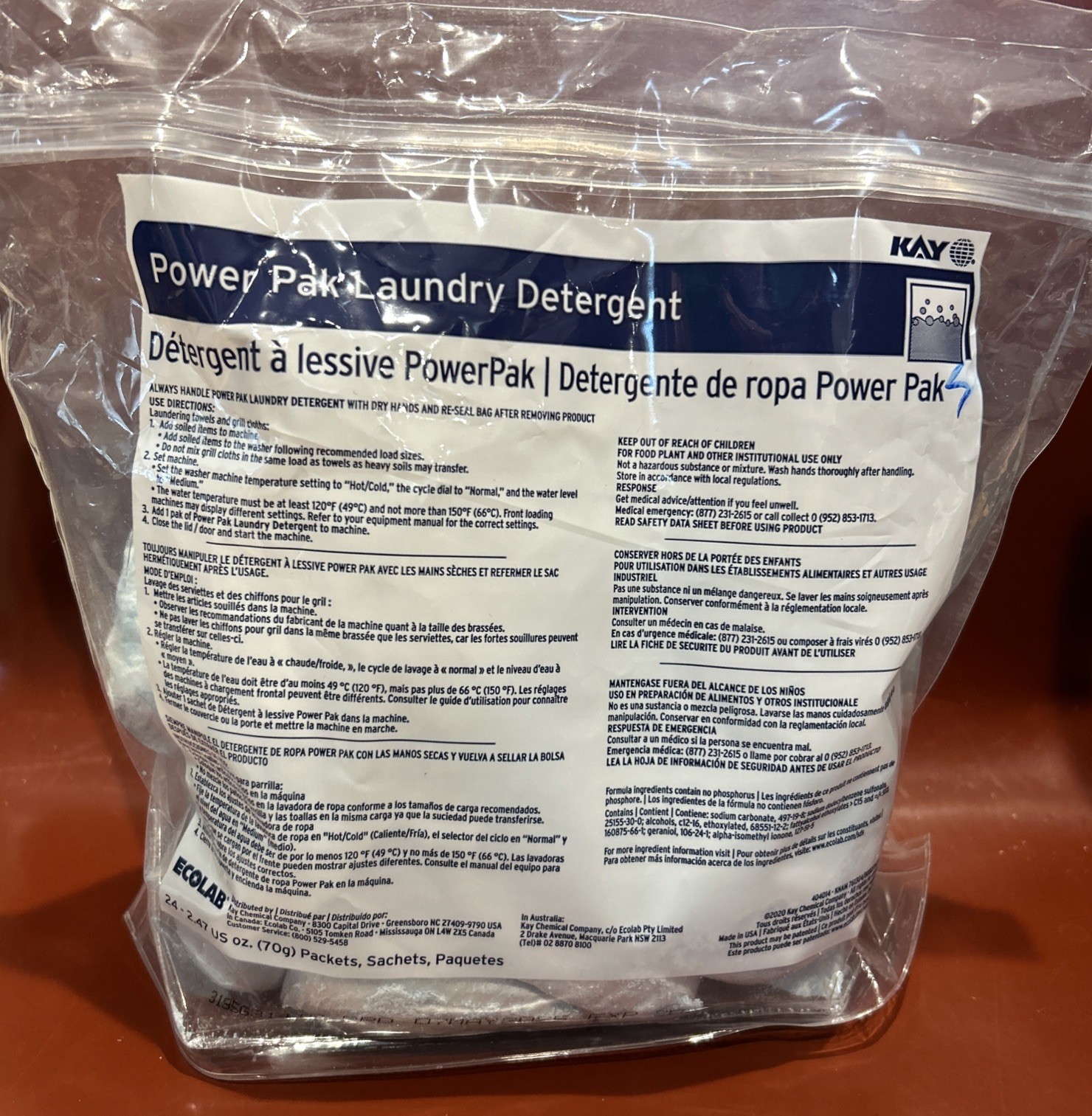 NIP Ecolab Power Pak Laundry Detergent 24 - 2.47 US Oz. (70 g) Packets