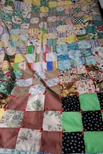 VINTAGE HANDMADE PATCHWORK MULTICOLOR TIED LIGHT QUILT 73X63
