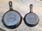 Two Vintage LODGE Cast Iron Advertising Skillets #2 & #9